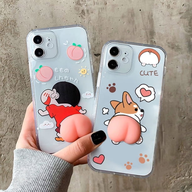 Funda para teléfono de 2 piezas, para iPhone 13 Funda tridimensional para teléfono móvil con descompresión creativa 3D Divertida y suave silicona para apretar Perrito Culo Alivio del estrés Relajarse