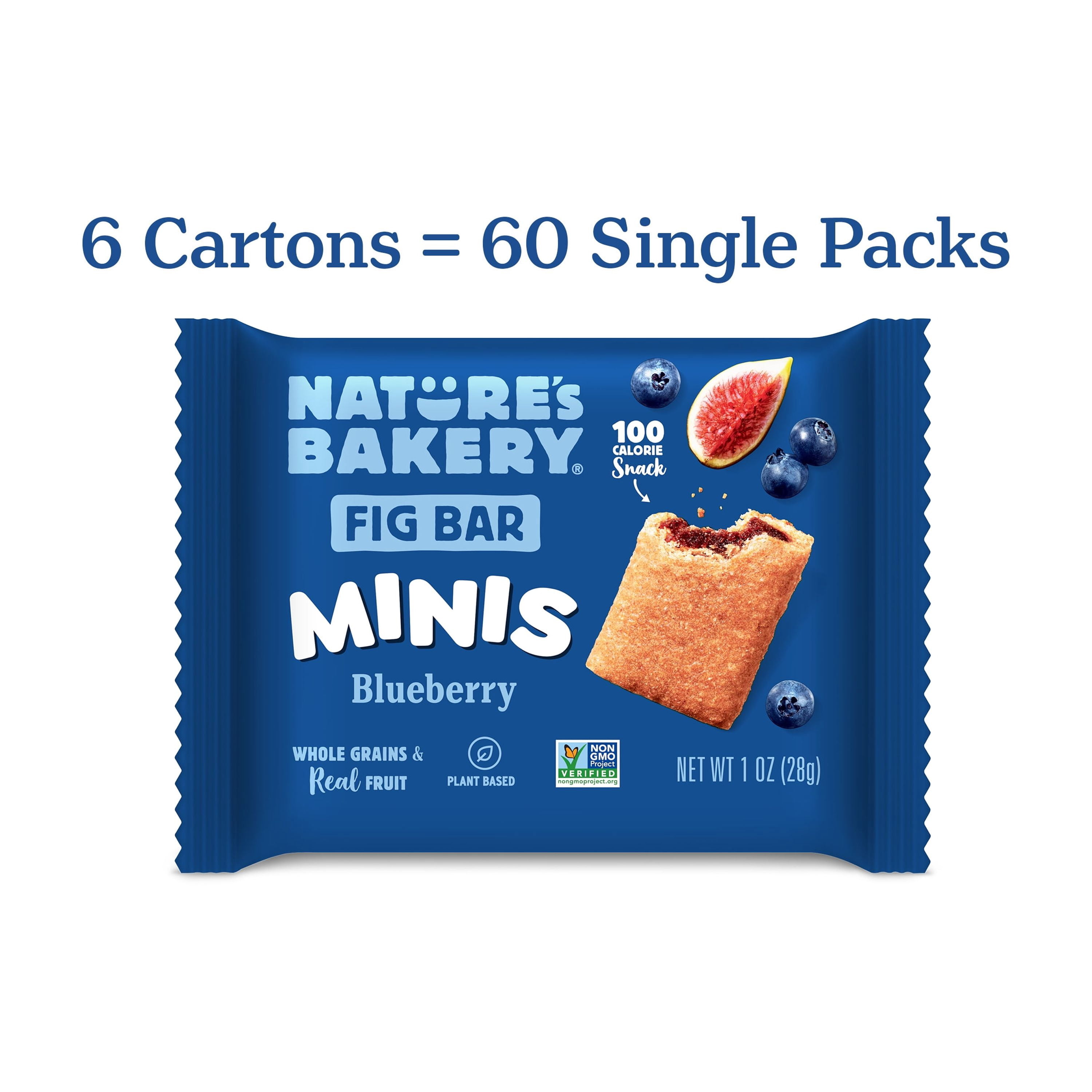 Nature's Bakery Blueberry Fig Bar Minis, 1 oz Snack Bars (60 Ct), Vegan, Non-GMO, Plant-Based