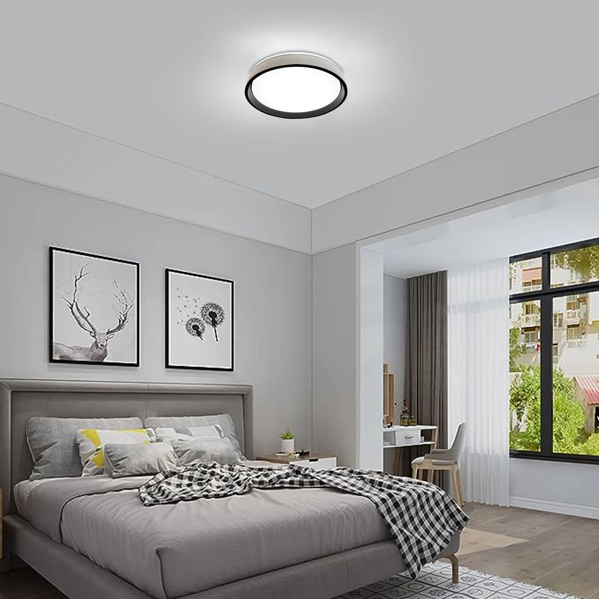 MingBright 15 Inch Modern Round Light Fixtures Ceiling Mount Dimmable, 24W LED Ceiling Light, 3000K/4000K/5000K 3 Color Temperature for Bedroom, Kitchen, Living Room,Bathroom