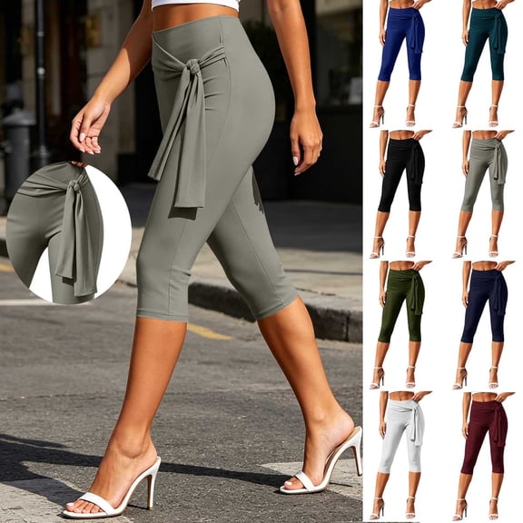 AnuYalue Women's Wrap Tie Capris Pants High Waisted Capri Leggings Skinny Casual Cropped Yoga Pants