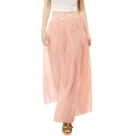 Unique Bargains Women's Pleated Elastic Waist Flowy Boho Maxi Skirt ...