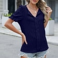 thumbnail image 5 of ZyeKqe Womens Button down T Shirts Dress Short Puff Sleeve Crew Neck Blouses Work Office Tunic Tops, 5 of 7