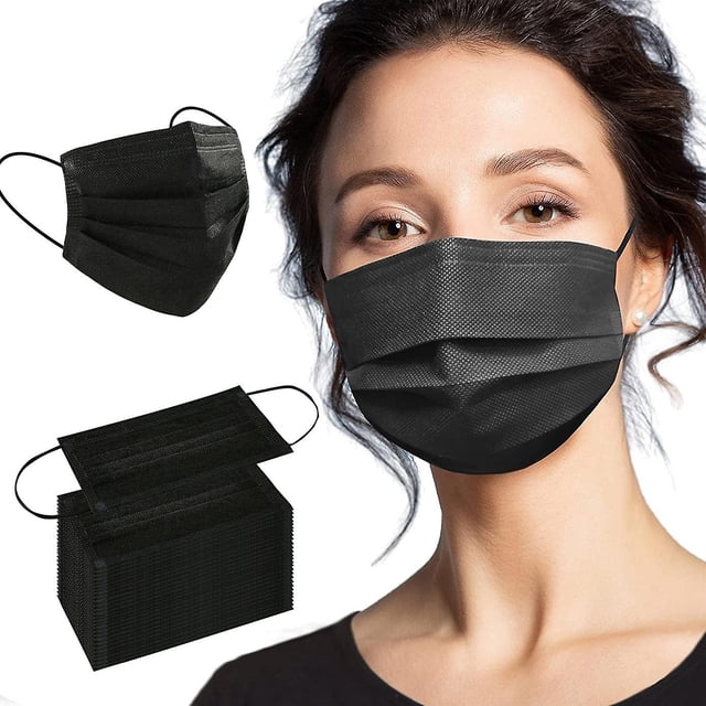 Mascarilla 100 Uds. Mascarillas desechables negras para adultos protección de filtro de 3 capas mascarillas antipolvo transpirables con lazo elástico para la oreja para hombres y mujeres LingWen 9024735521716