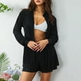 thumbnail image 5 of Musuos Women Casual 2 Pcs Clothes Set Solid Color Ruched Long Sleeve Button Down Shirts with Shorts Suit, 5 of 9