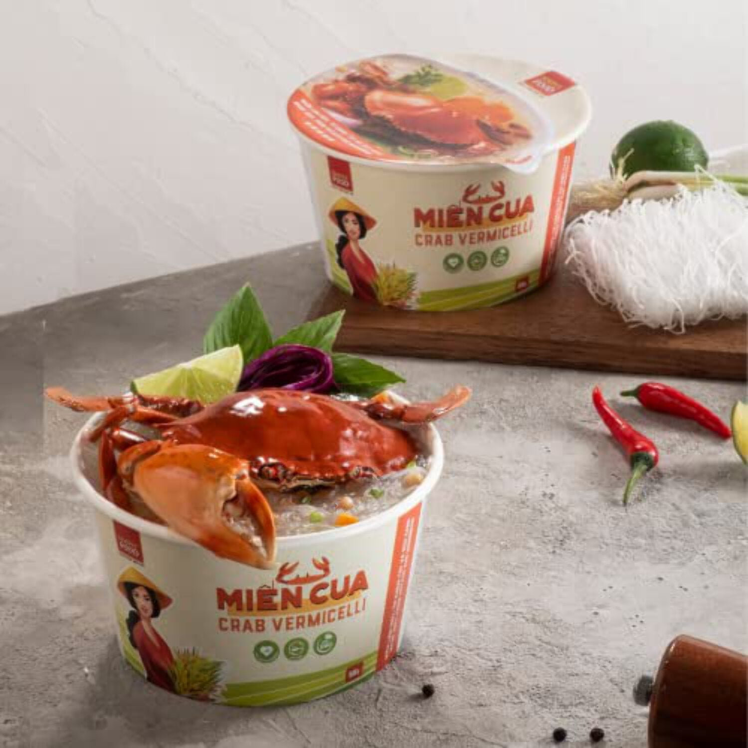 Instant Crab Flavored Glass Noodle (9 Bowls/Box): $1.99/Bowl (55g), Fork Included by Simply Food