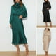 thumbnail image 2 of Vestido Lohuatrd para mujer, cuello medio alto, satén, manga larga, color liso, mangas abullonadas, cintura ajustada, vestido de noche, boda, cóctel, fiesta, midi., 2 of 8