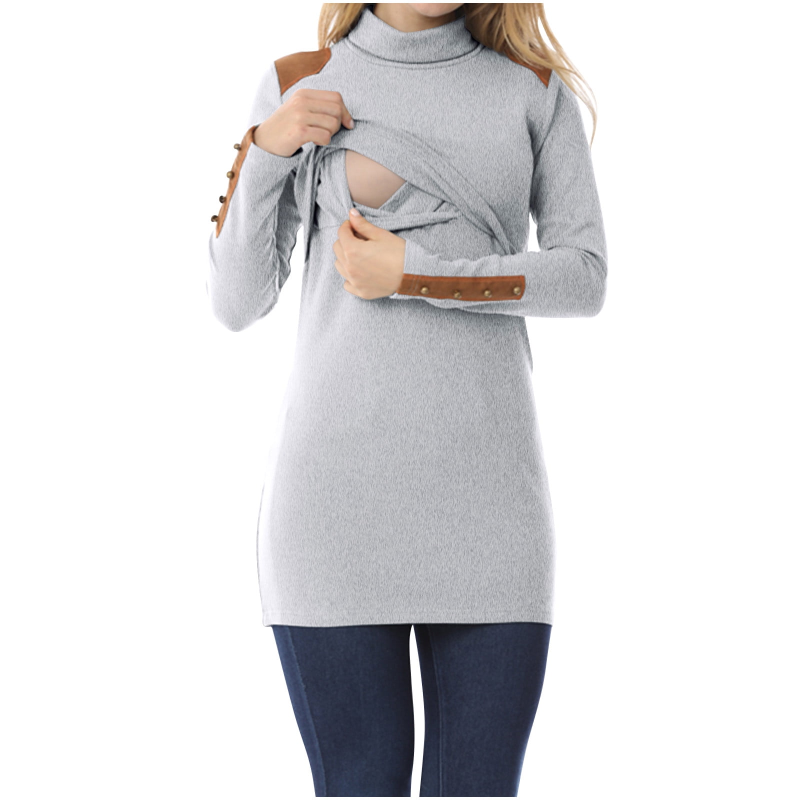 QIPOPIQ Nursing Top Long Sleeve Mock Neck Soft Double Layer