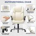 thumbnail image 6 of MALOL High-Back Executive Office Chair – Ergonomic Leather Desk Chair with Flip-Up Arms, Adjustable Tilt, and Swivel Rolling Design for Home & Office, Ivory, 6 of 19