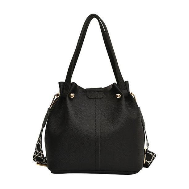Bolso tipo cubo para mujer, ligero, ajustable, con correa para el hombro, de PU Negro