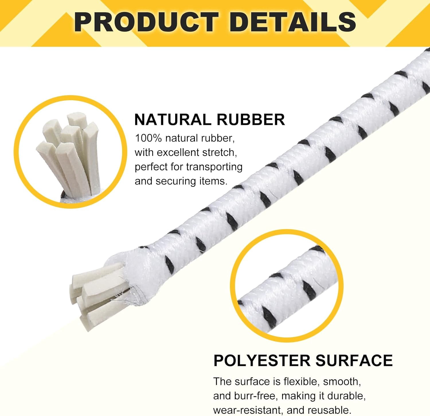 MKEUDQ-Elastic Bungee Cord, 1/8" x 49' Heavy Duty Polyester Bungee Shock Cords Kayak Stretch String Rope for Kayak Strap Tarp Tie Boating Tent Camping DIY Craft, White-Black