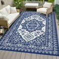 thumbnail image 2 of Garvee Outdoor Rug 8'x10’ Waterproof Reversible Plastic Straw Rug, Indoor Outdoor Rug for Patio RV Camping Balcony Deck Backyard, Dark Blue & White, 2 of 9