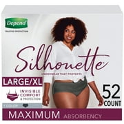 Depend Silhouette Incontinence & Postpartum Underwear for Women, Maximum Absorbency, Large & Extra-Large, Black, 52 Count