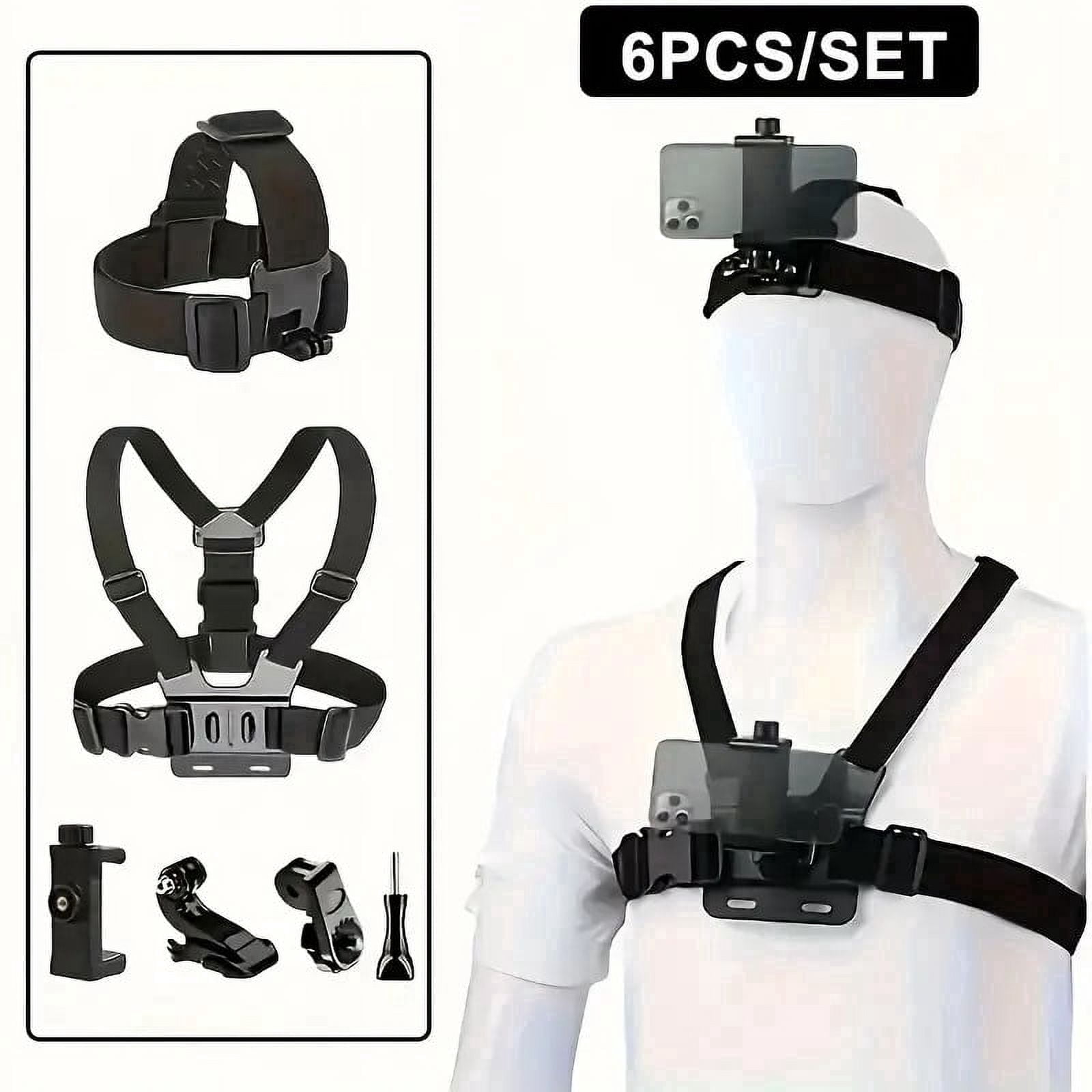 BYXAS 6 Pcs Phone Chest Mount Harness Vest and Head Strap Clip Holder for POV/VLOG, Compatible with iPhone,Samsung,GoPro Hero,DJI Osmo,AKASO and Action Cameras
