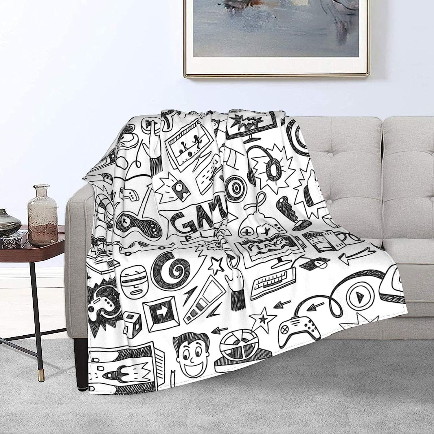 Video Game Blankets Crazy Doodle Game Weapon Console Gamer Cozy Throw