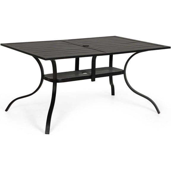 Crownland Outdoor Patio Dining Table, 60" x 37"Rectangle Metal Patio Table with 1.57" Umbrella Hole, Outdoor Furniture Dining Table for 6-8 Person, for Backyard, Garden, Classic Black