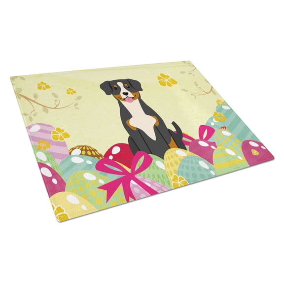 Carolines Treasures Easter Eggs Entlebucher Glass Cutting Board Large 12H x 16W multicolor
