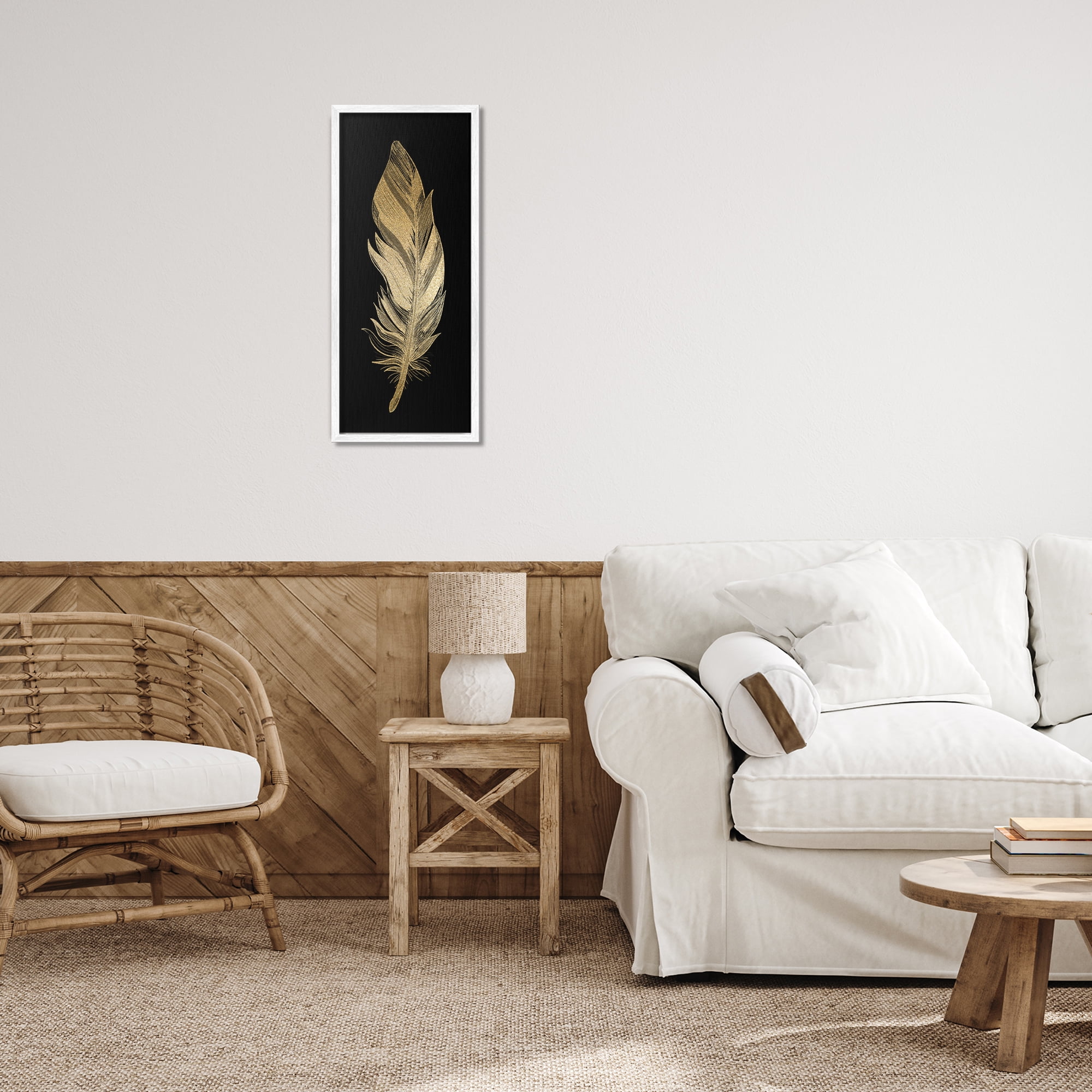 Glam Lined Feather White Framed Giclee Art, design by Kim Allen
