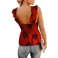 thumbnail image 4 of Mujeres Casual Tank Tops Volante Smocked Crop Top Tie Hombro Correa Chaleco Slim Fit Blusa Pompotops  lopia993683, 4 of 7