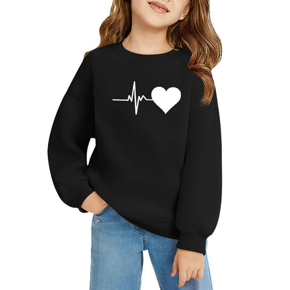 Mercatoo Girls Heart Graphic Crew Neck Sweatshirts Cotton Soft Oversized Pullover Sweatshirts Teen Kids Cute Long Sleeve Tops