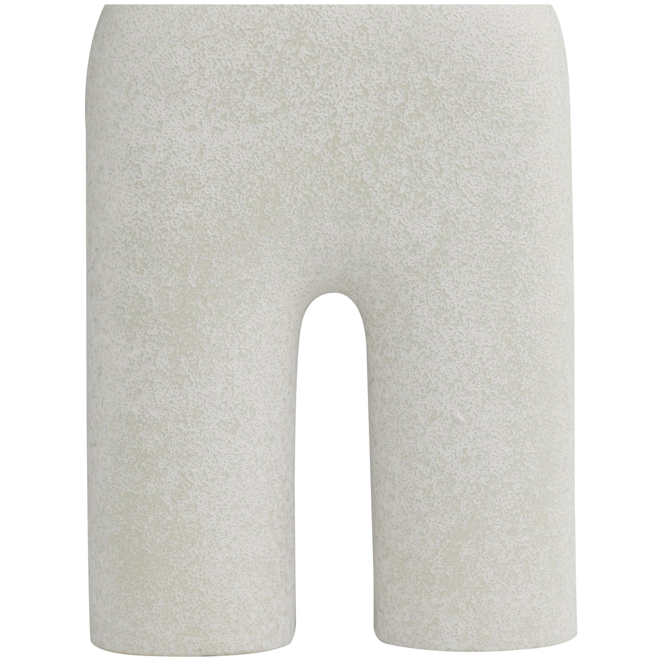 DecMode 13" Abstract Rounded Arched White Ceramic Vase with Glossy Speckled Texture