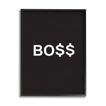 Stupell Industries Boss Text Dollar Signs Minimal Black White Typography Painting Black Framed Art Print Wall Art, 16 x 20