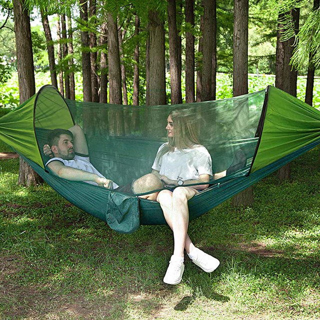 Sangles Solides à Forte Capacité de Charge Installation Facile Ouverture Automatique Hamac d'Extérieur Hamac Balançoire Portable d'Extérieur avec Filet Anti-Moustiques Équipement de Camping