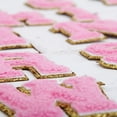 thumbnail image 6 of 26 Letter Set Chenille Iron On Glitter Varsity Letter Patches - Pink Chenille Fabric With Gold Glitter Trim - Sew or Iron on - 8 cm Tall, 6 of 8