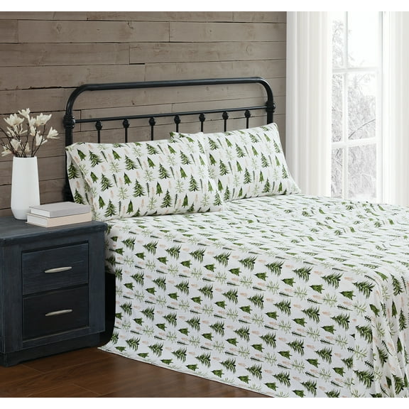 Truly Soft Trees Flannel 4-Piece Queen Sheet Set in Multiple, Cotton , Adult, All Season, OEKO-TEX Certified