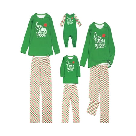 

Christmas Family Matching Pajamas Set Letter Print Long Sleeve T Shirt + Lattice Print Trousers