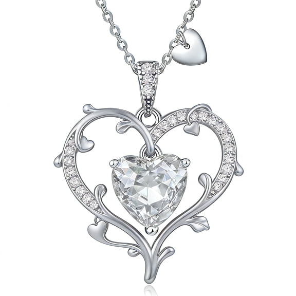 Lysro Pendant Zirconia Love Birthstone Necklaces, Silver-Plated