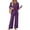 Purple, variant on Womens 2 Piece Sets 3/4 Sleeve Lounge V Neck Button Top Wide Leg Palazzo Pants Set Casual Travel Vacation Outfits for Women