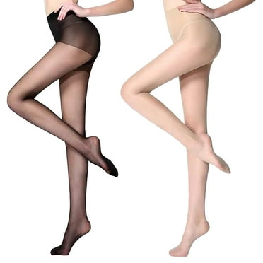 2pcs Elastic Pantyhose Long Silk Stockings Summer Breathable Pineapple Stockings Anti-hook Pantyhose for Women (Black   Skin Color)