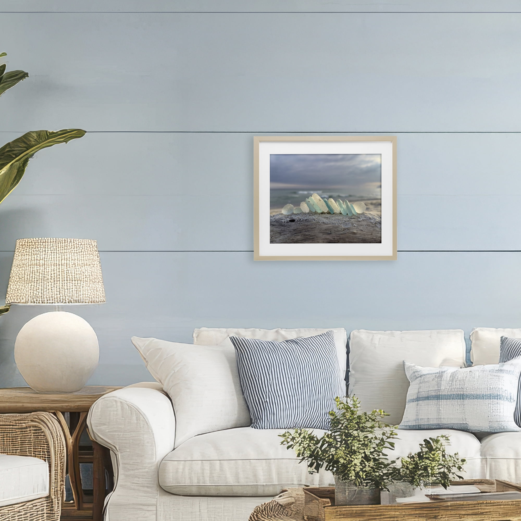 Stupell Industries Sea Glass On Driftwood Birch Framed Print Under Glass, design by LMarie Allen