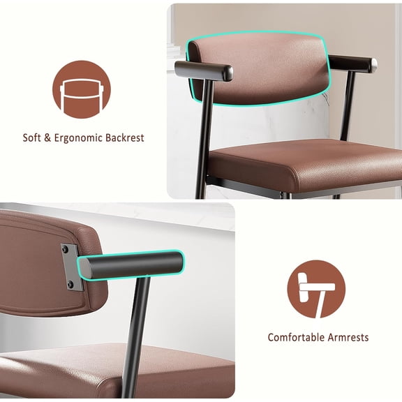 Historyli Bar Stools Set of 2-26Inch Adjustable Swivel Barstools-Faux Leather Bar Chairs,Upholstered Counter Height with Soft Backrest for Kitchen Island-Brown