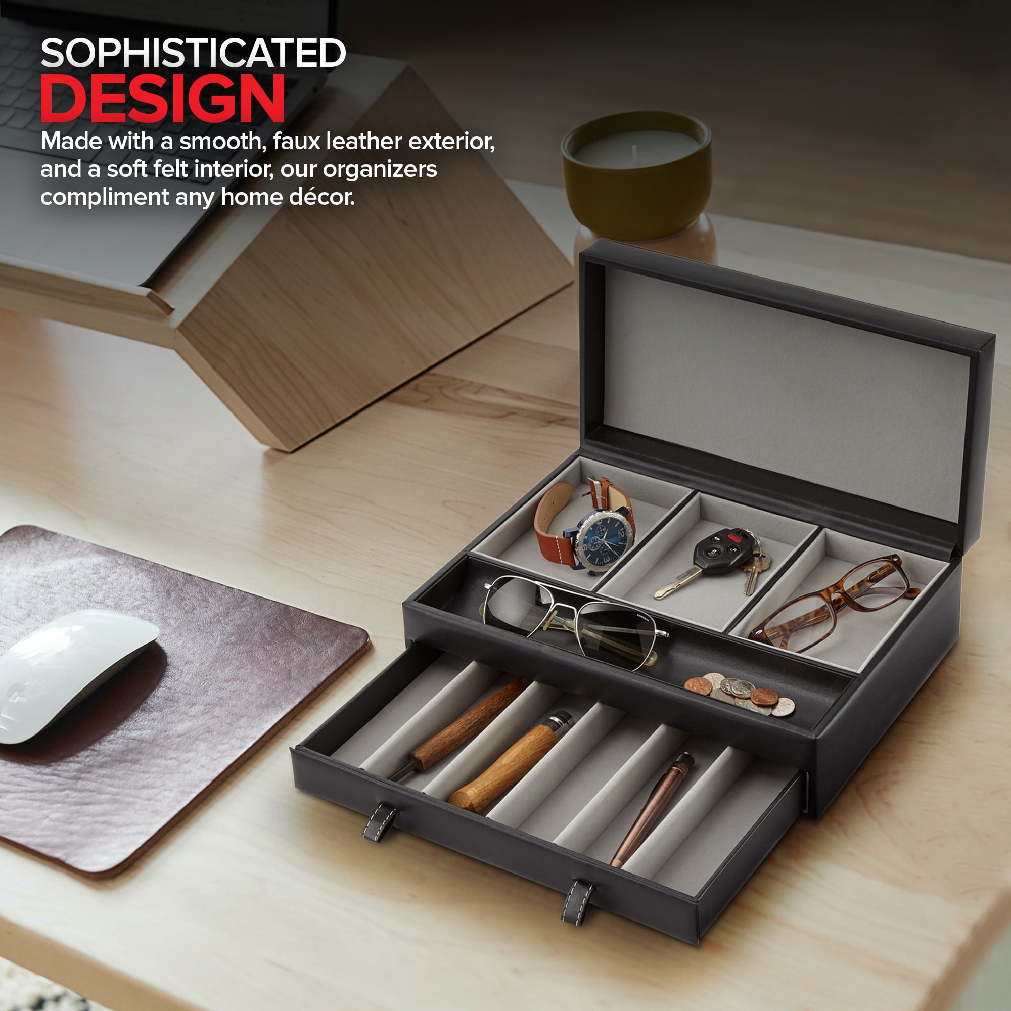Stock Your Home Mens Valet Tray, Men's Jewelry Box, Night Stand