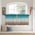 thumbnail image 3 of Teal Brown Tier Curtains, Rustic Vintage Abstract Ombre Wooden Plank Light Filtering Kitchen Curtains, 2Pcs Rod Pocket Half Window Treatments Panels for Sink Cafe Cabinet Camper 27.5x24 Inches, 3 of 9