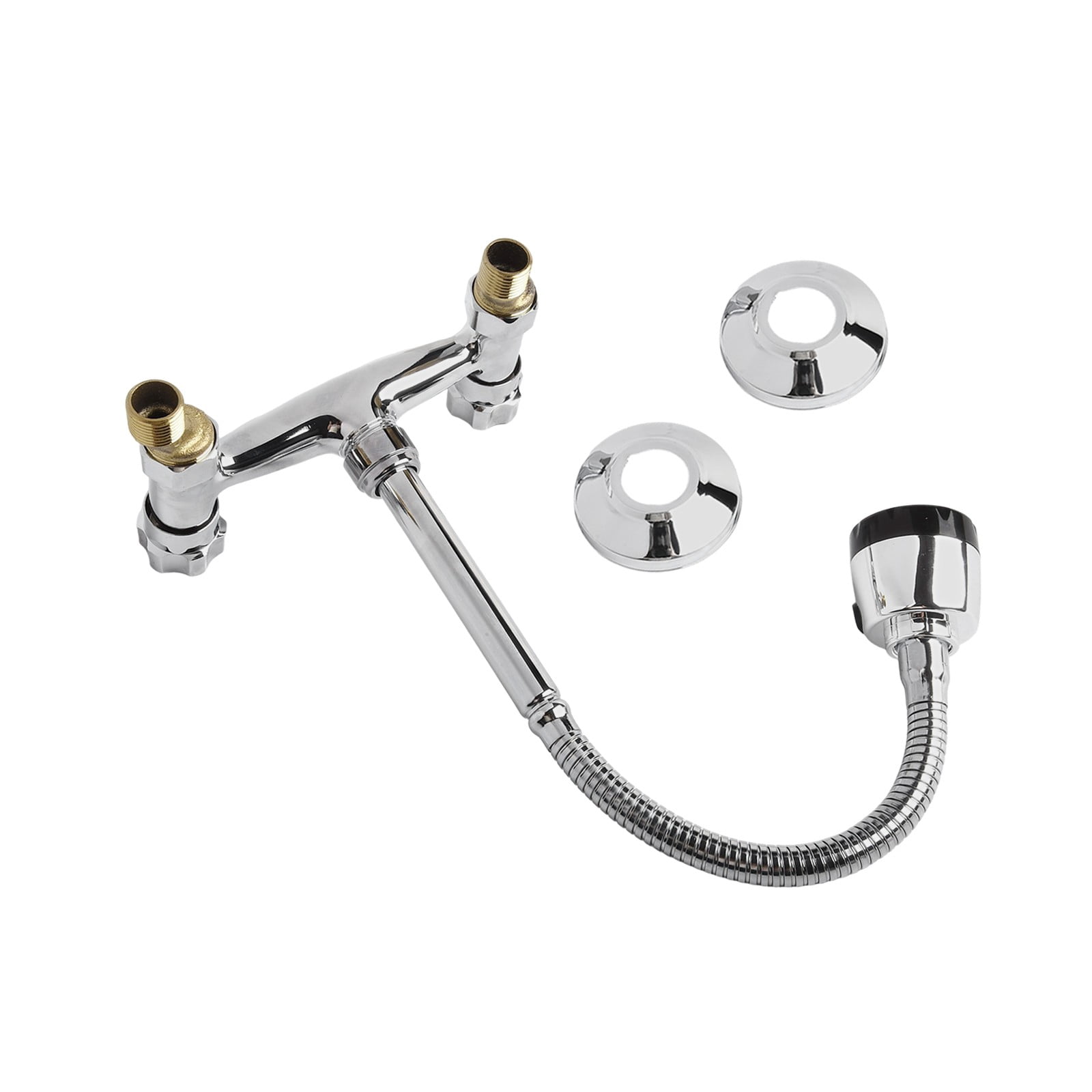 yaaqii Dual Handle Kitchen Faucet Wall-Mounted Two-Handle Sink Mixer 360° Rotatable