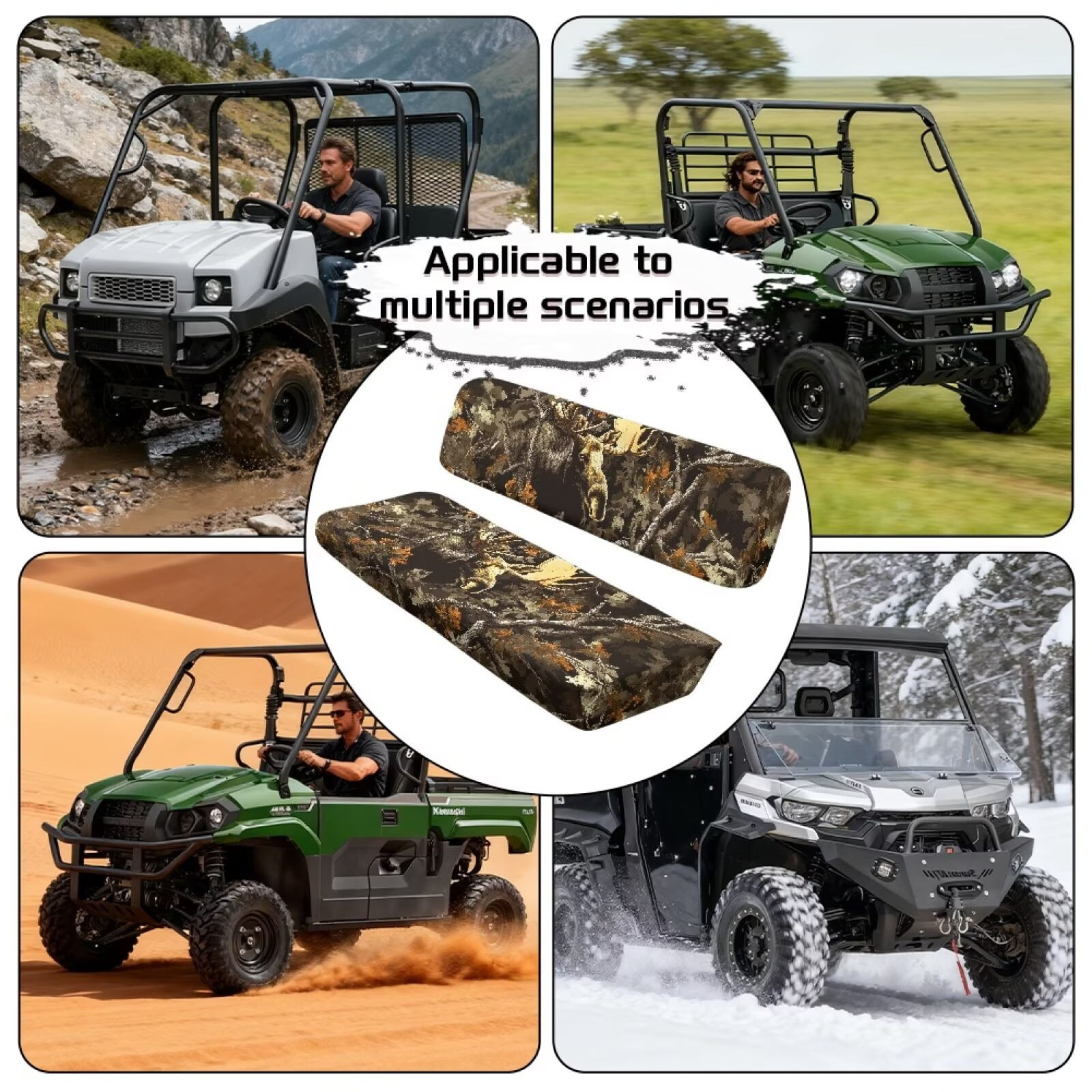 Uorisanigo UTV Seat Cover Dustproof Camo Hunting Deer Mule Seat Cushion Cover Outdoor UV Protection Breathable Elastic Polyester Fabric, Fit for Kawasaki Mule 3000 3010 3020