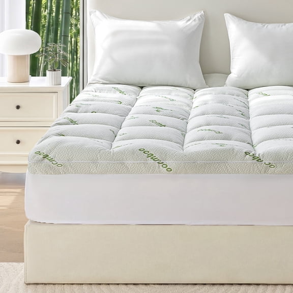Sleep Zone Bamboo Mattress Topper Queen with Deep Pockets, Soft Breathable Mattress Pad, White