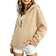 thumbnail image 4 of Girls Full Zip Hooded Jacket, Solid Loose Zip Up Hoodie with Pockets, Spring Fall Long Sleeve Casual Outerwear Beige 9 Years, 4 of 9