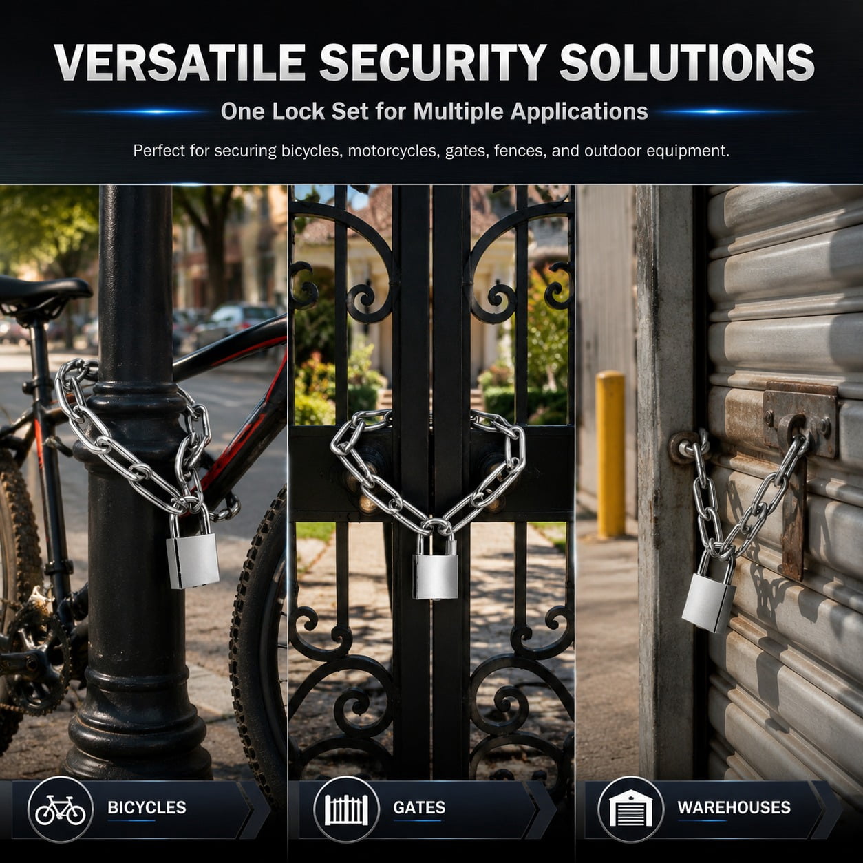 Security Chain Lock, 31 inch Heavy Duty 8mm Thick Chain and Lock, Galvanized Anti-Rust and Anti-Theft Chain and Padlock - Chain Lock for Bike, Bicycle, Scooter, Motorcycle, Door, Gate, Fence