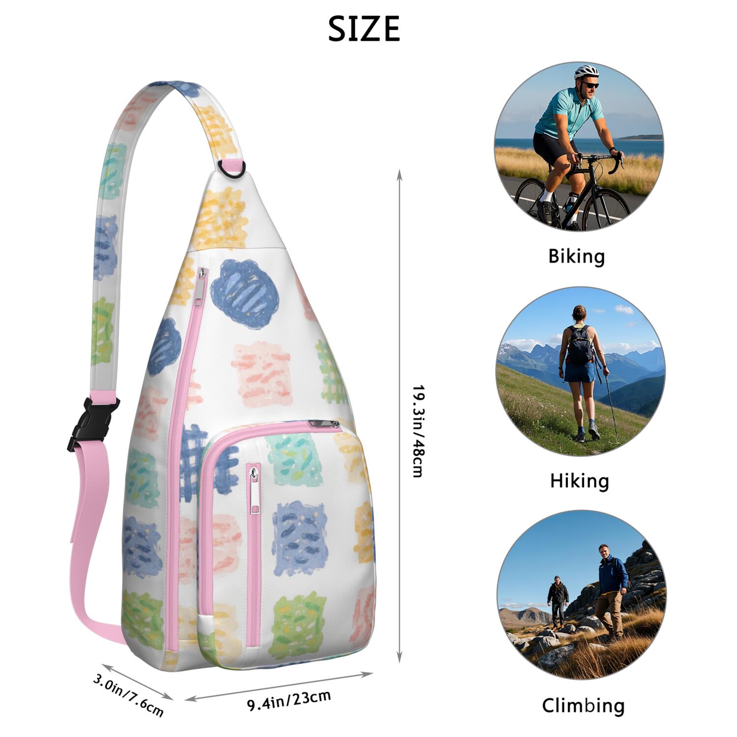 Rainbow Cartoon Sling Bag Lightweight Hiking Sling Pack for Cycling Mountain Climbing
