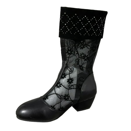 

gvdentm Shoes For Women Short Retro Fashion Heels Zipper Women s Mesh Breathable Boots Low Wedges Sandals for Women