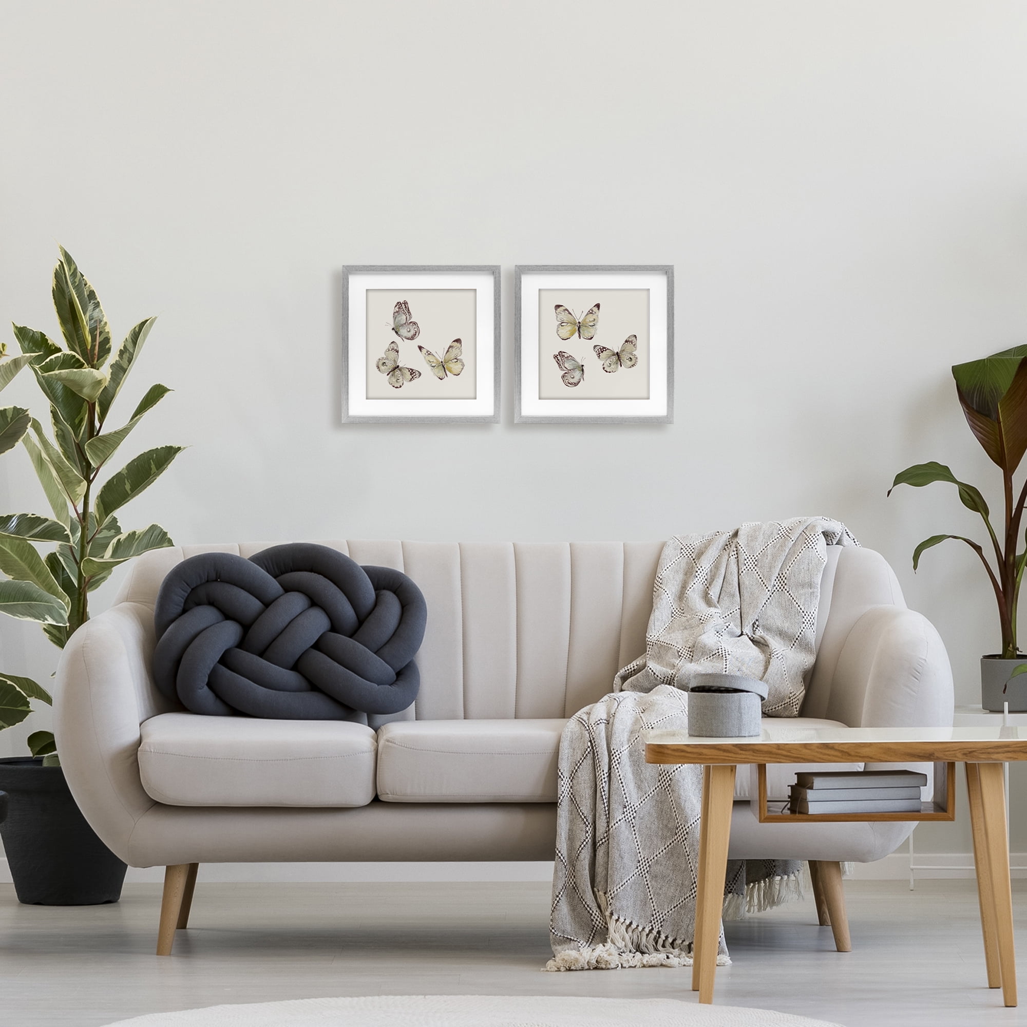 Stupell Industries Flight of Butterflies on Beige 2 Piece Gray Framed Print Under Glass Set, design by Patricia Pinto
