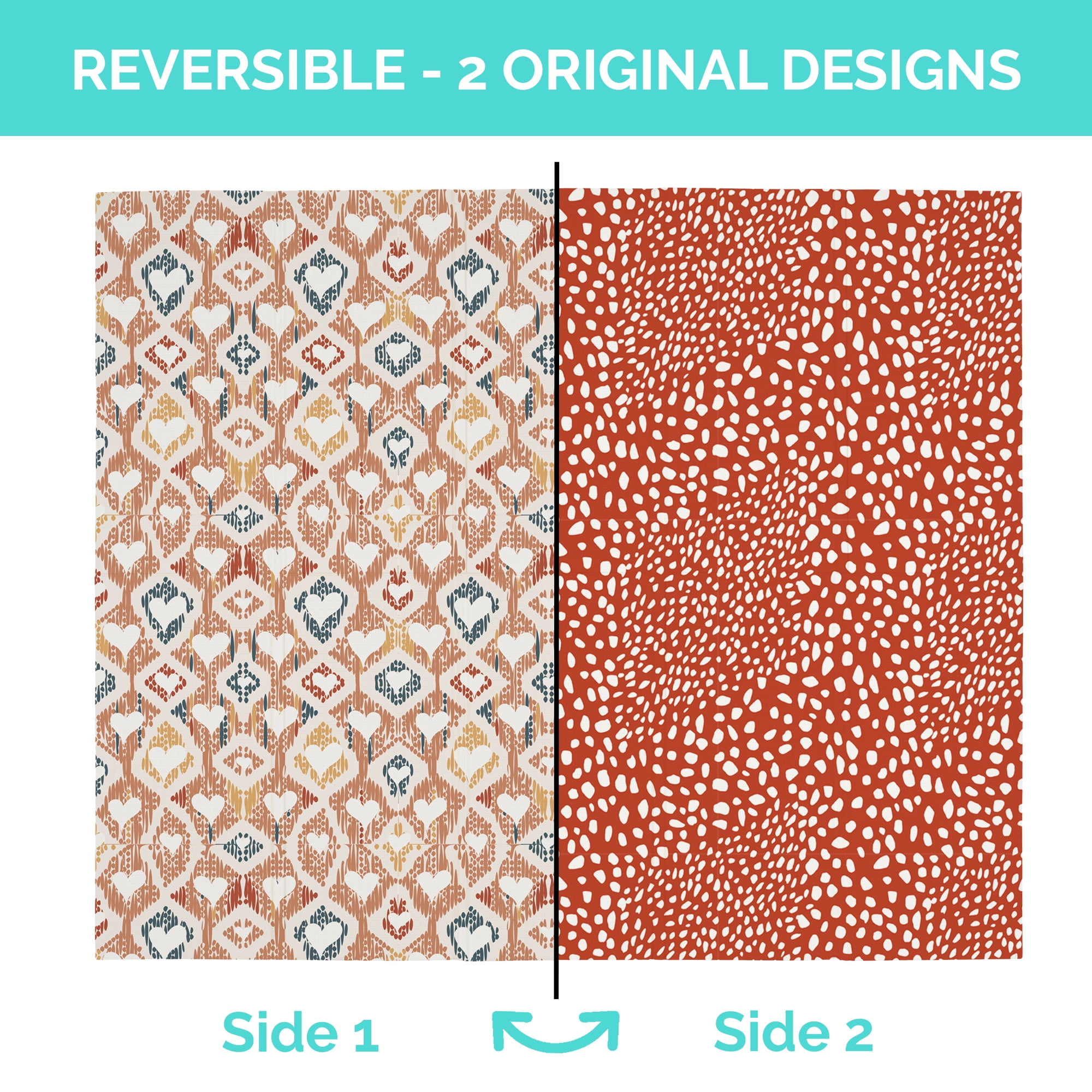 JumpOff Jo Large Foldable Kids Foam Play Mat, Padded Baby Floor Mat, 70 x 59 in - Boho Hearts