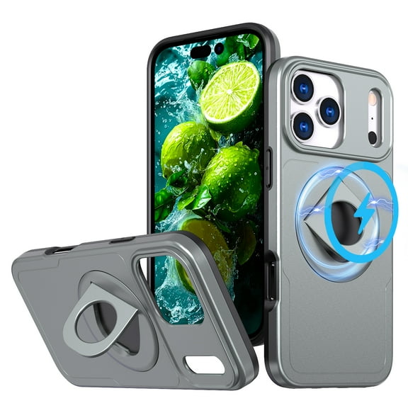 for iPhone 17 Pro Max Case with Kickstand Sliding Camera Cover, Military Grade Shockproof Portective Compatible with MagSafe Wireless Charger Slim Case Cover for iPhone 17 Pro Max, Gray