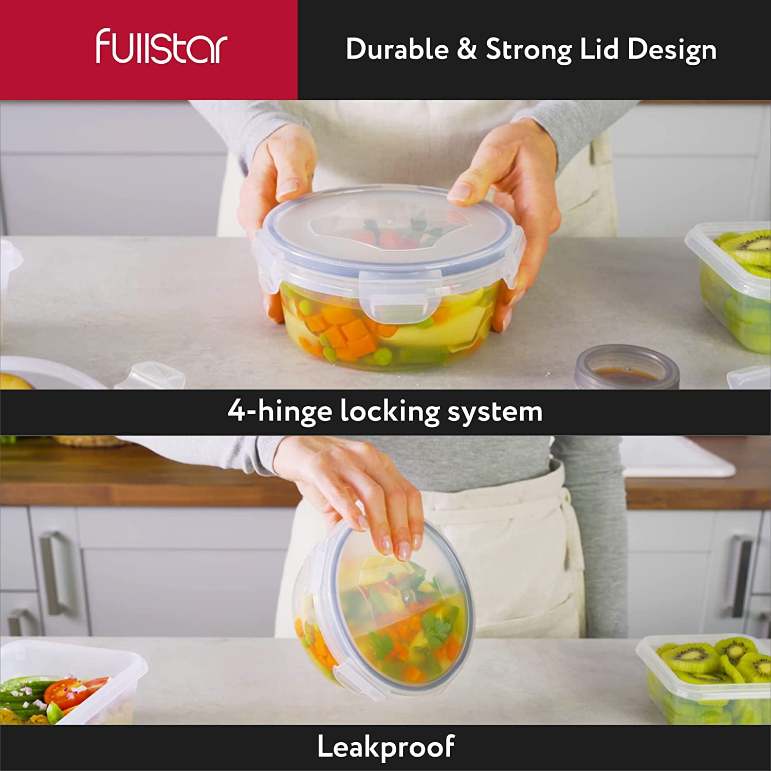 Fullstar 50 pcs Meal Prep Container with Lids Set, Leakproof, BPA-Free, Food Storage Containers, Reusable Lunch Storage Set for Kitchen Organization