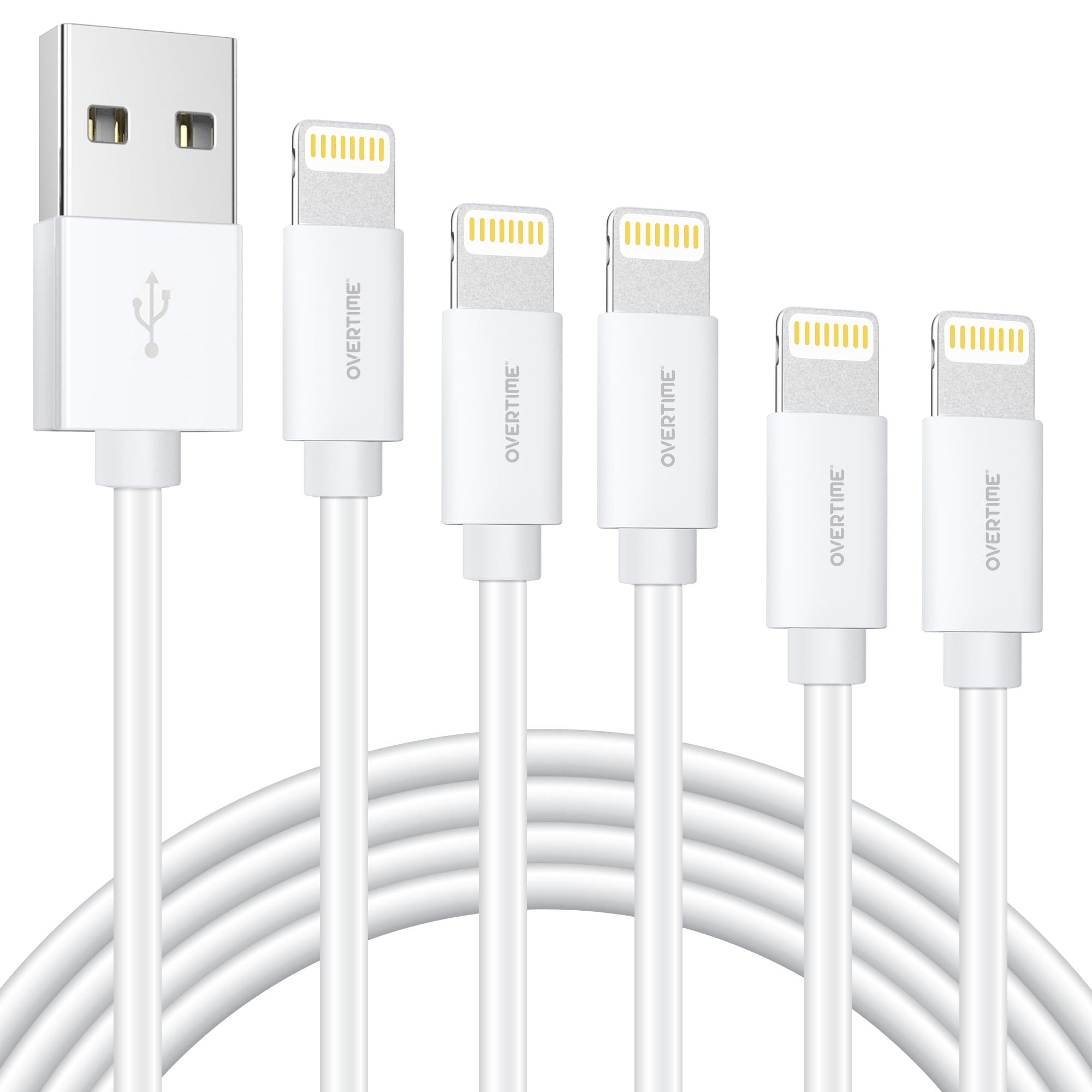 Overtime Phone Charger Lightning Cable Pack (4ft/4ft/6ft/6ft/10ft), MFI