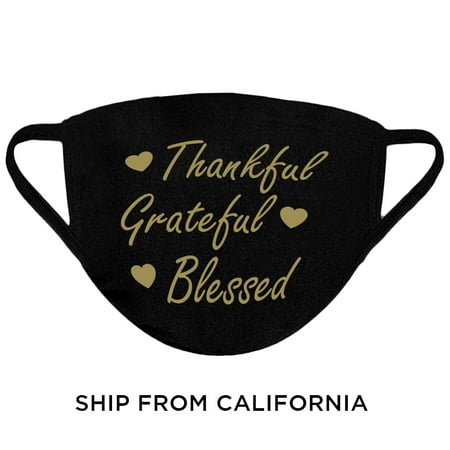 Thankful Grateful Blessed Face Mask Thanksgiving Mask Adult Prints Washable Reusable Face Mask Cloth Face Nose and Mouth Mask 3 Layered Breathable Facial Cover Protection Thanksgiving Gifts for Family