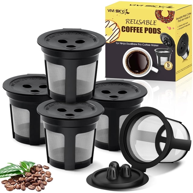 5 Pack Ninja Reusable Coffee Pods: Reusable K Cups for Ninja Coffee Maker - Refillable Coffee Filters for Ninja DualBrew Pro CFP201 CFP300 CFP301 CFP305 CFP307 CFP400